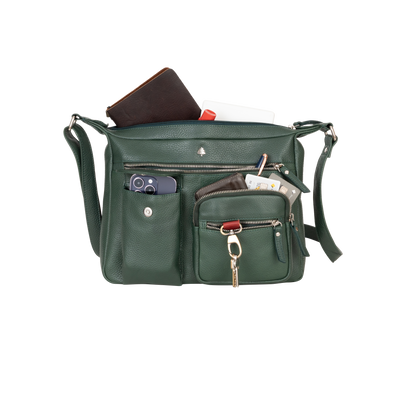 Aspen Multi-Pocket Leather Crossbody Bag – Evergreen