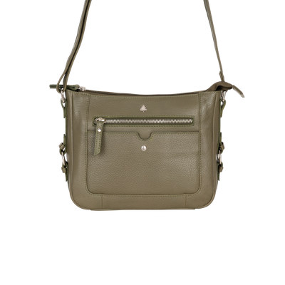 Harper Compact Leather Crossbody Bag – Olive Green