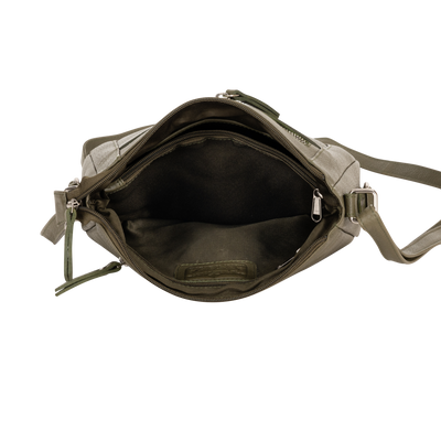Harper Compact Leather Crossbody Bag – Olive Green
