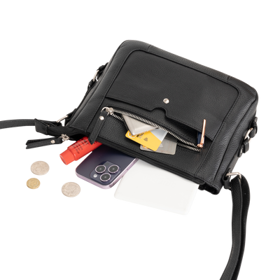 Harper Compact Leather Crossbody Bag – Classic Black