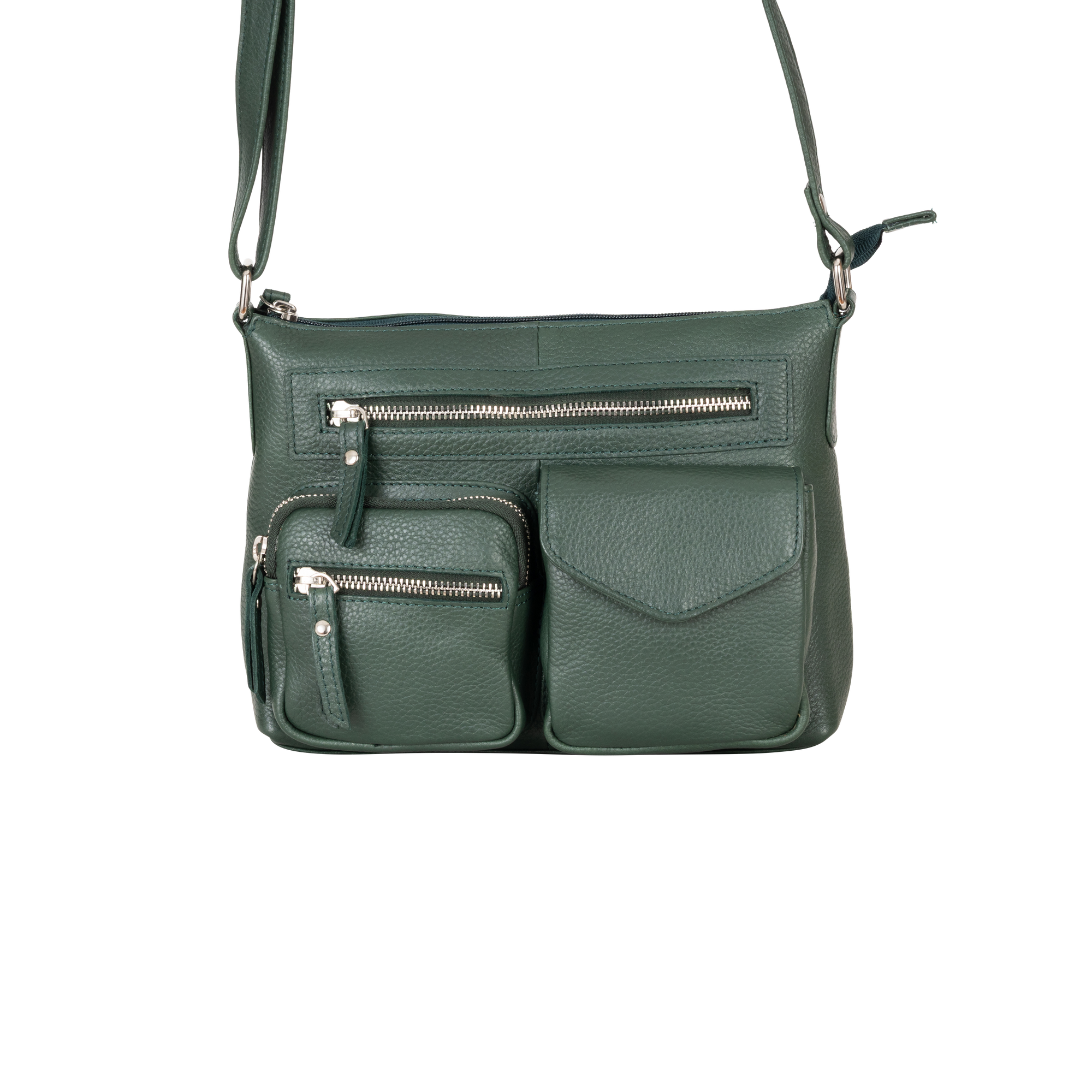 Mila Multi-Pocket Leather Crossbody Bag – Evergreen