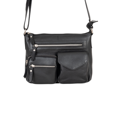Mila Multi-Pocket Leather Crossbody Bag – Classic Black