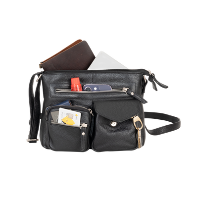 Mila Multi-Pocket Leather Crossbody Bag – Classic Black