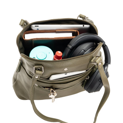 Arden Leather Tote – Olive Green Work & Travel Bag