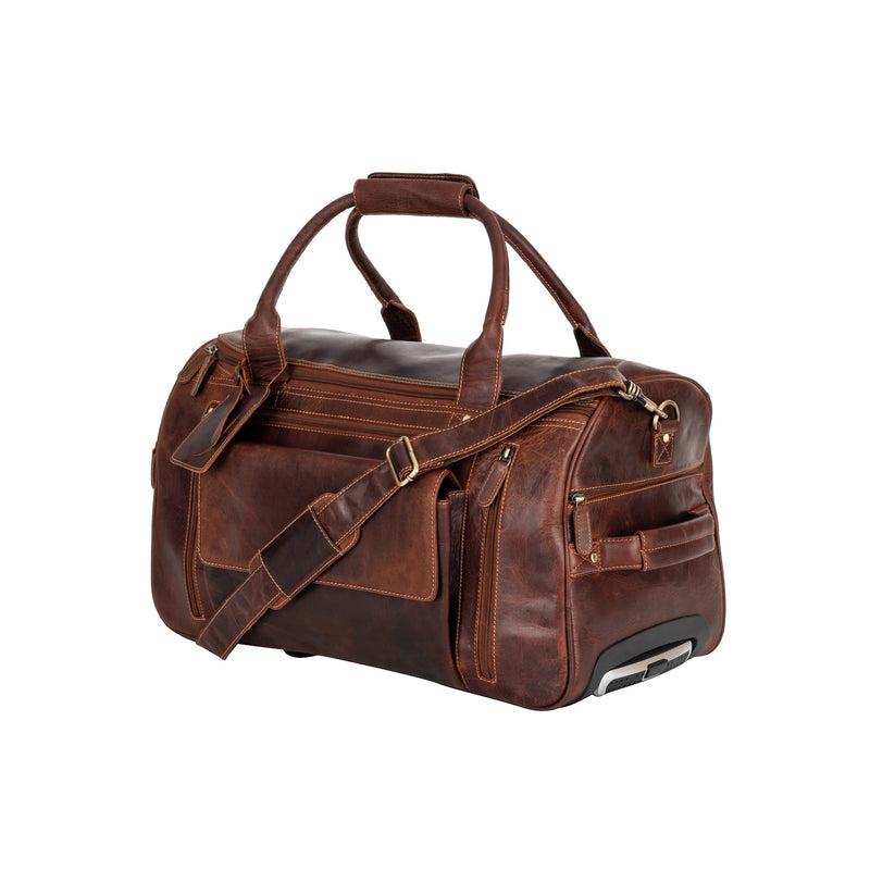 Greenwood “Pathfinder” Leather Wheeled Duffel – Vintage Sandel Travel Trolley - Greenwood Leather