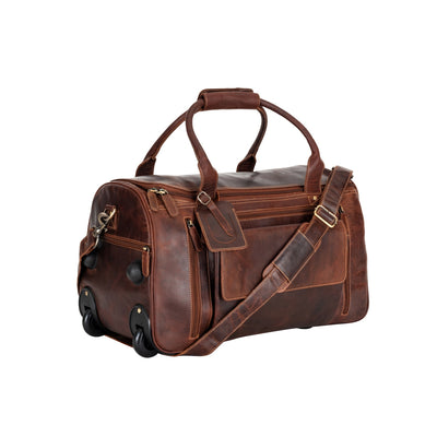 Greenwood “Pathfinder” Leather Wheeled Duffel – Vintage Sandel Travel Trolley - Greenwood Leather