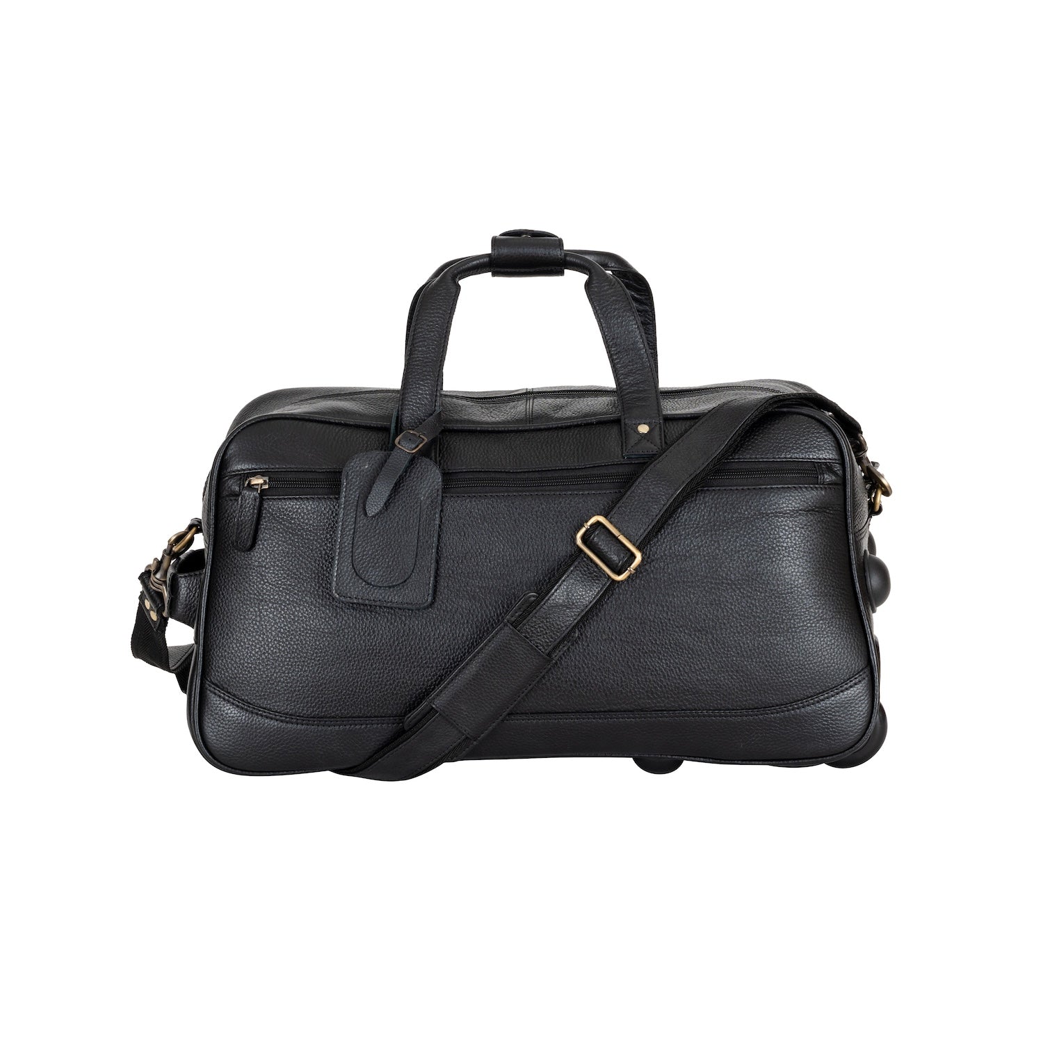 Atlas Black Leather Trolley Bag – Premium Travel Duffel with Wheels - Greenwood Leather