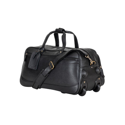 Atlas Black Leather Trolley Bag – Premium Travel Duffel with Wheels - Greenwood Leather