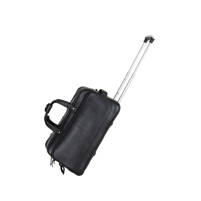 Atlas Black Leather Trolley Bag – Premium Travel Duffel with Wheels - Greenwood Leather