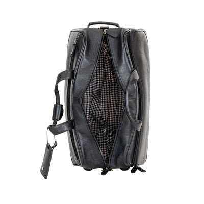 Atlas Black Leather Trolley Bag – Premium Travel Duffel with Wheels - Greenwood Leather