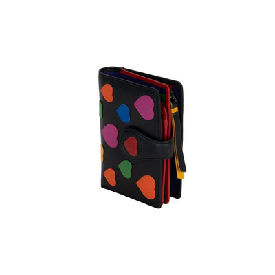Greenwood Leather “Hearts Delight” Women’s RFID Leather Wallet – Multicolor Heart Design | Compact Zip Wallet
