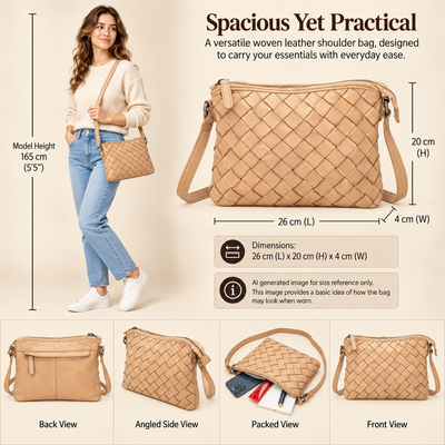 Mila – Diamond Weave Leather Crossbody Bag (Beige)