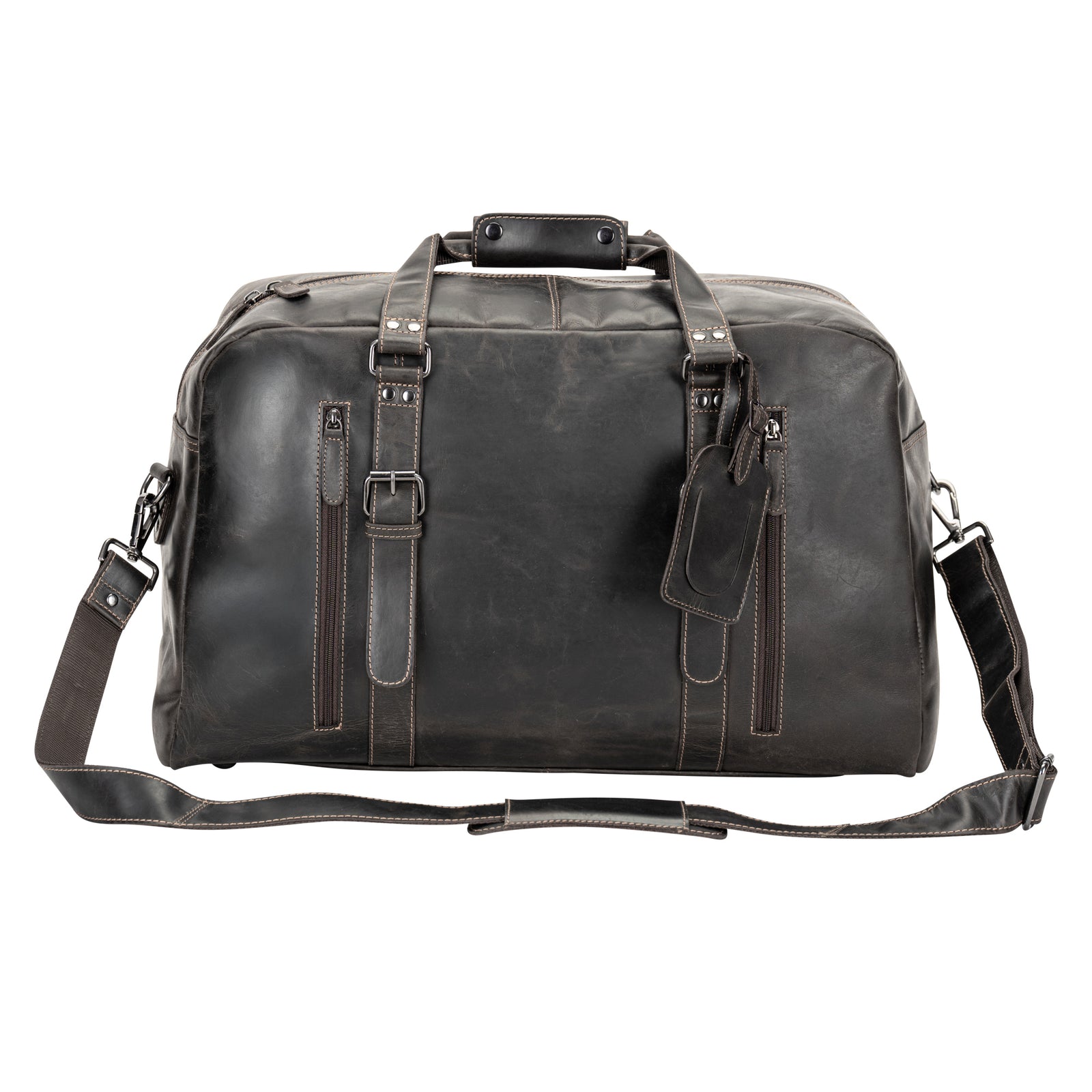 Voyager Leather Weekend Bag – Full Grain Oil Pull-Up Leather Travel Duffel (Brown)