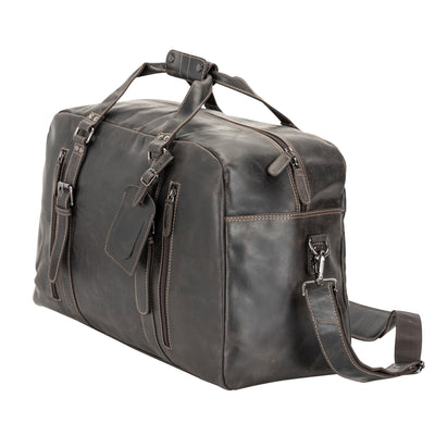 Voyager Leather Weekend Bag – Full Grain Oil Pull-Up Leather Travel Duffel (Brown)