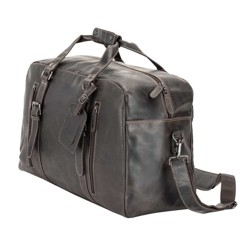 Voyager Leather Weekend Bag – Full Grain Oil Pull-Up Leather Travel Duffel (Brown)