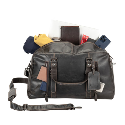 Voyager Leather Weekend Bag – Full Grain Oil Pull-Up Leather Travel Duffel (Brown)