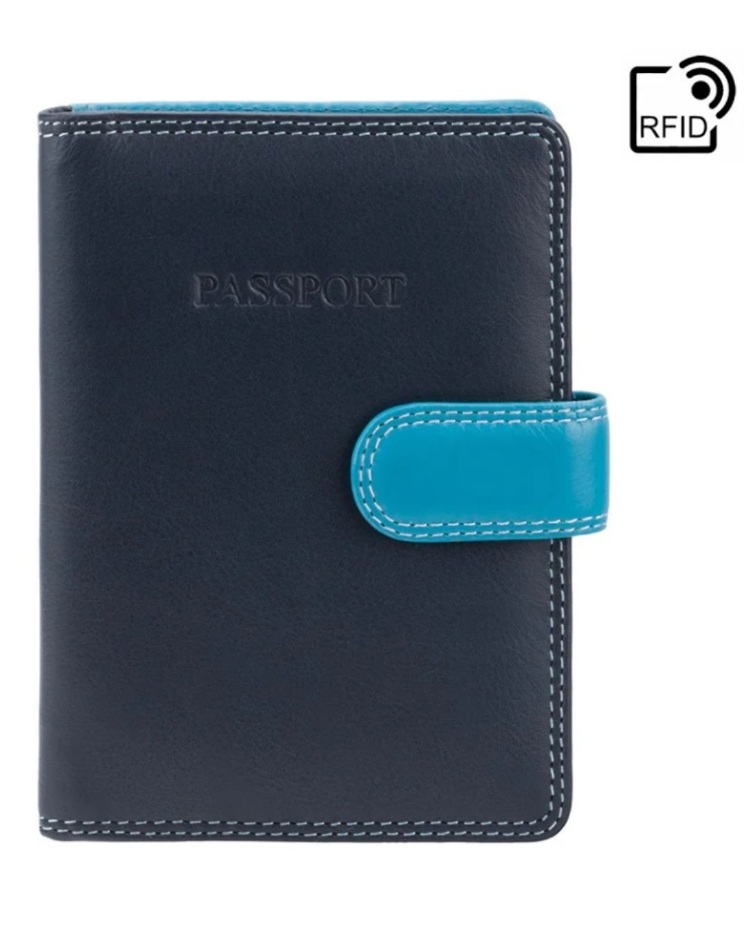 Cardinal Leather RFID Passport Holder with Tab Closure — Blue Multi - Greenwood Leather