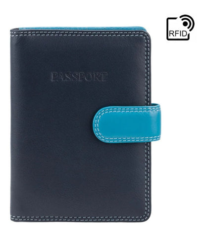 Cardinal Leather RFID Passport Holder with Tab Closure — Blue Multi - Greenwood Leather