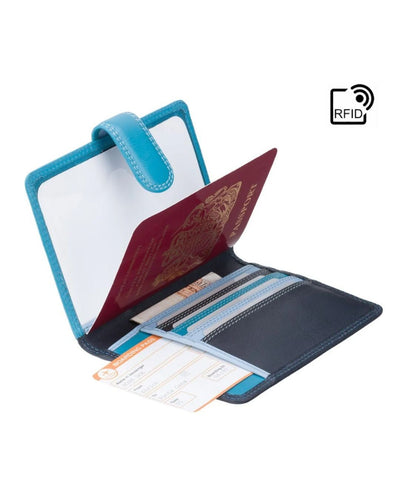 Cardinal Leather RFID Passport Holder with Tab Closure — Blue Multi - Greenwood Leather