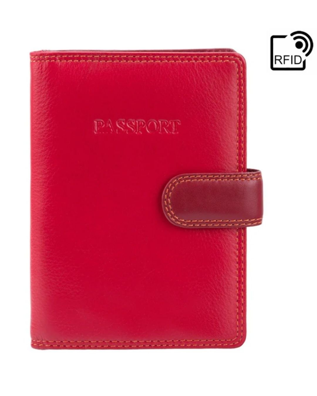 Cardinal Leather RFID Passport Holder with Tab Closure — Red Multi - Greenwood Leather