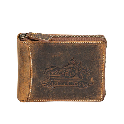 The Roadster Biker Wallet — Vintage Hunter Leather Zip Wallet