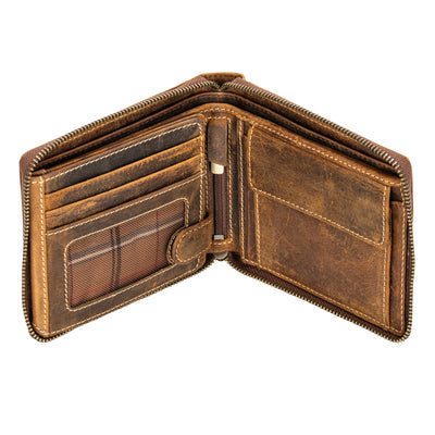 The Roadster Biker Wallet — Vintage Hunter Leather Zip Wallet