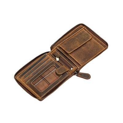 The Roadster Biker Wallet — Vintage Hunter Leather Zip Wallet