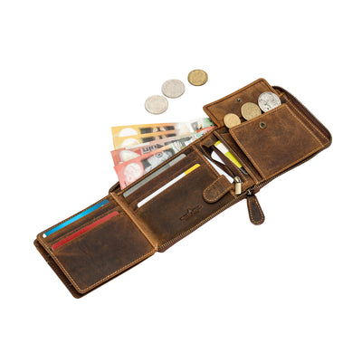 The Roadster Biker Wallet — Vintage Hunter Leather Zip Wallet