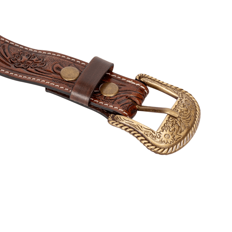 Embossed Leather Belt - Dark Brown - With Western Style Buckle - Greenwood Leather
