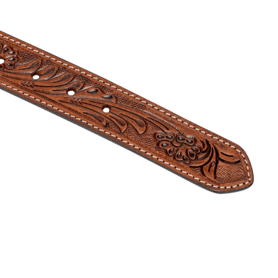 Embossed Leather Belt - Light Brown - With Western Style Buckle - Greenwood Leather