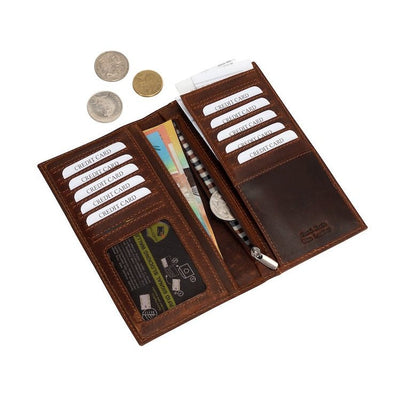 Greenwood Leather “Monroe” Ladies’ Long Leather Wallet – Rodeo Style Checkbook Wallet with RFID Protection - Greenwood Leather