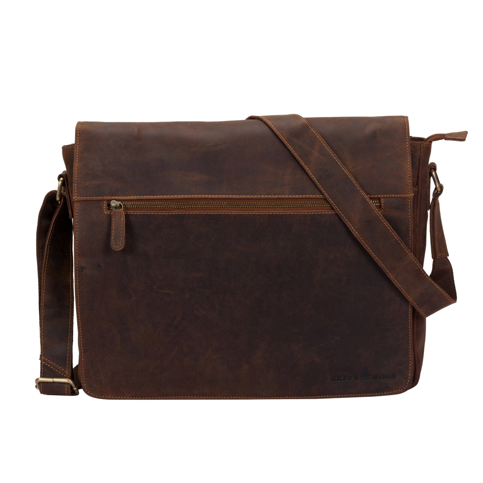 Greenwood Leather Richard Laptop Bag – Waxed Pull - Up Leather Messenger for 16” Laptop - Greenwood Leather