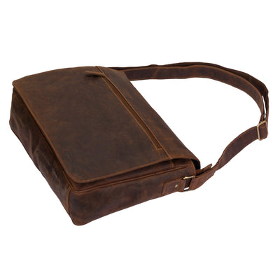 Greenwood Leather Richard Laptop Bag – Waxed Pull - Up Leather Messenger for 16” Laptop - Greenwood Leather