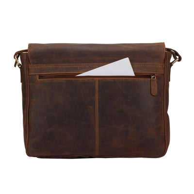 Greenwood Leather Richard Laptop Bag – Waxed Pull - Up Leather Messenger for 16” Laptop - Greenwood Leather