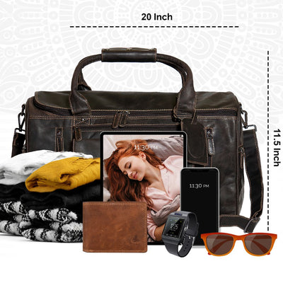 Greenwood Leather Travel Bag Large - Casual Vintage Look Brown - Greenwood Leather