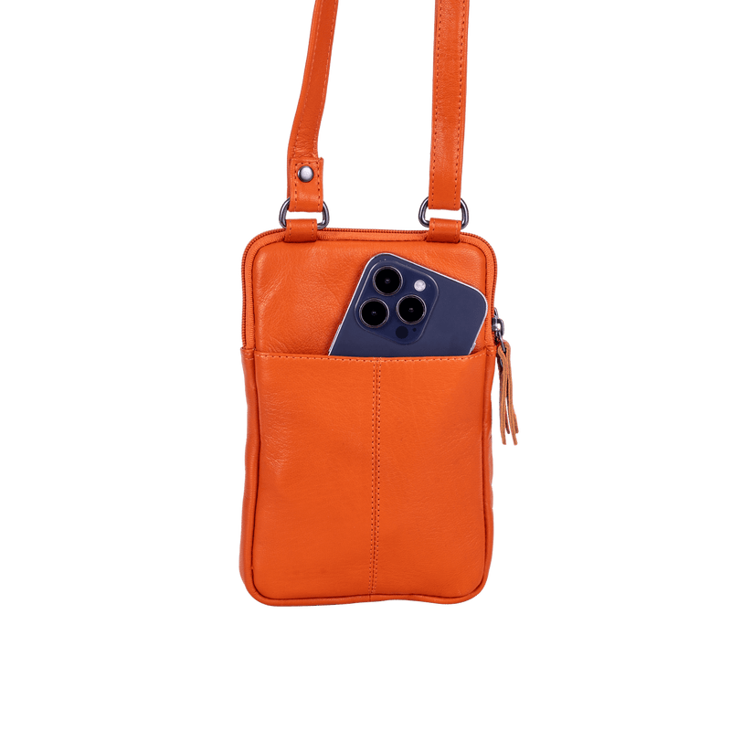 Greenwood Oslo Compact Crossbody – Orange Leather - Greenwood Leather