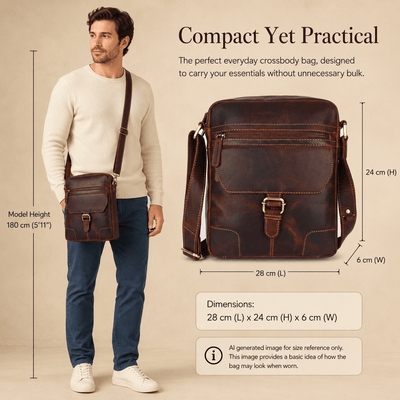 Hendrix Vintage Leather Crossbody Bag – Men's Genuine Leather Messenger Sling Bag (Brown) - Greenwood Leather