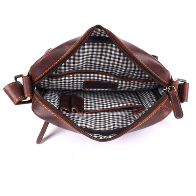 Hendrix Vintage Leather Crossbody Bag – Men's Genuine Leather Messenger Sling Bag (Brown) - Greenwood Leather
