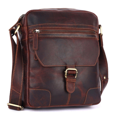 Hendrix Vintage Leather Crossbody Bag – Men's Genuine Leather Messenger Sling Bag (Brown) - Greenwood Leather