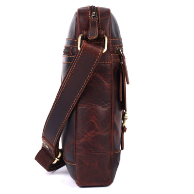 Hendrix Vintage Leather Crossbody Bag – Men's Genuine Leather Messenger Sling Bag (Brown) - Greenwood Leather