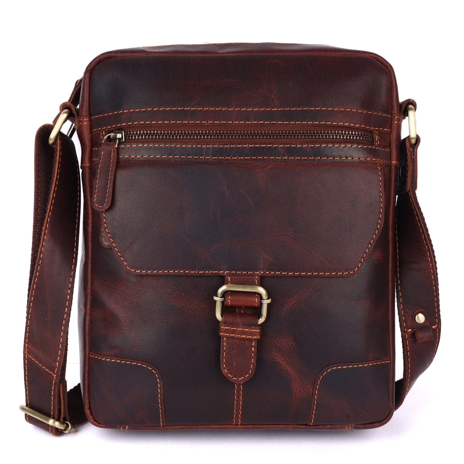 Hendrix Vintage Leather Crossbody Bag – Men's Genuine Leather Messenger Sling Bag (Brown) - Greenwood Leather