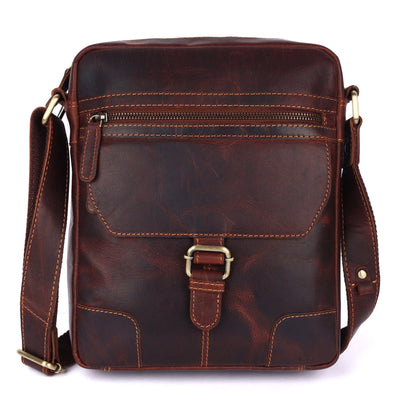 Hendrix Vintage Leather Crossbody Bag – Men's Genuine Leather Messenger Sling Bag (Brown) - Greenwood Leather