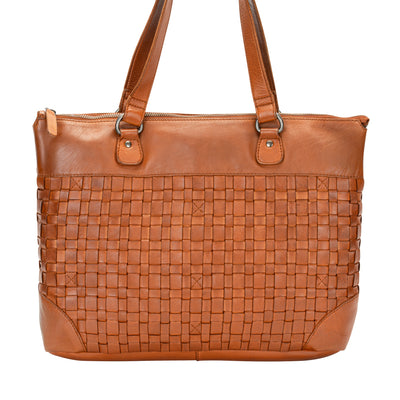The Harlow Tote Bag — Vintage Tan Leather Work Tote
