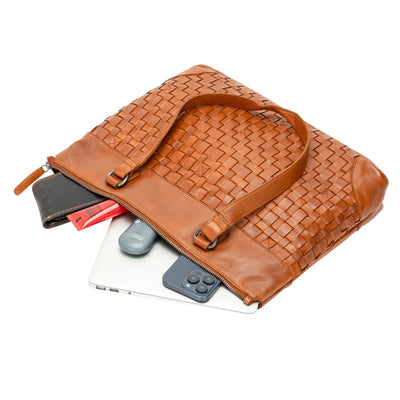 The Harlow Tote Bag — Vintage Tan Leather Work Tote