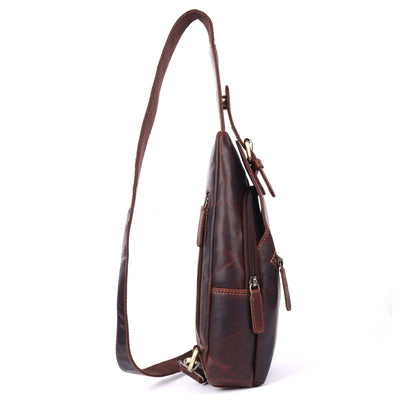Jasper – Vintage Leather Crossbody Sling Bag for Men Brown - Greenwood Leather