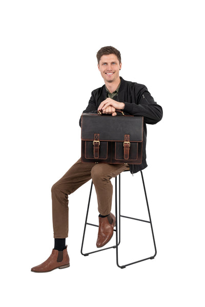 Josh Full - Grain Leather Briefcase – Large Business Bag - Greenwood Leather - Greenwood Leather