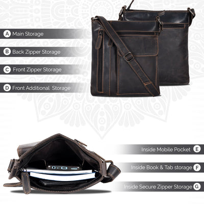 Ladies Cross Body Leather Bag Lucy - Brown - Greenwood Leather