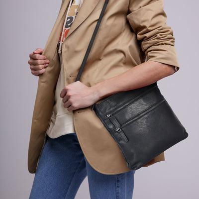 Leather Crossbody Purse - Black - Greenwood Leather