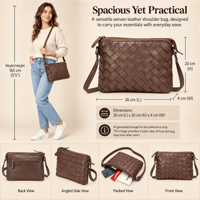 Mila – Diamond Weave Leather Crossbody Bag (Dark Brown) - Greenwood Leather