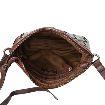 Mila – Diamond Weave Leather Crossbody Bag (Dark Brown) - Greenwood Leather